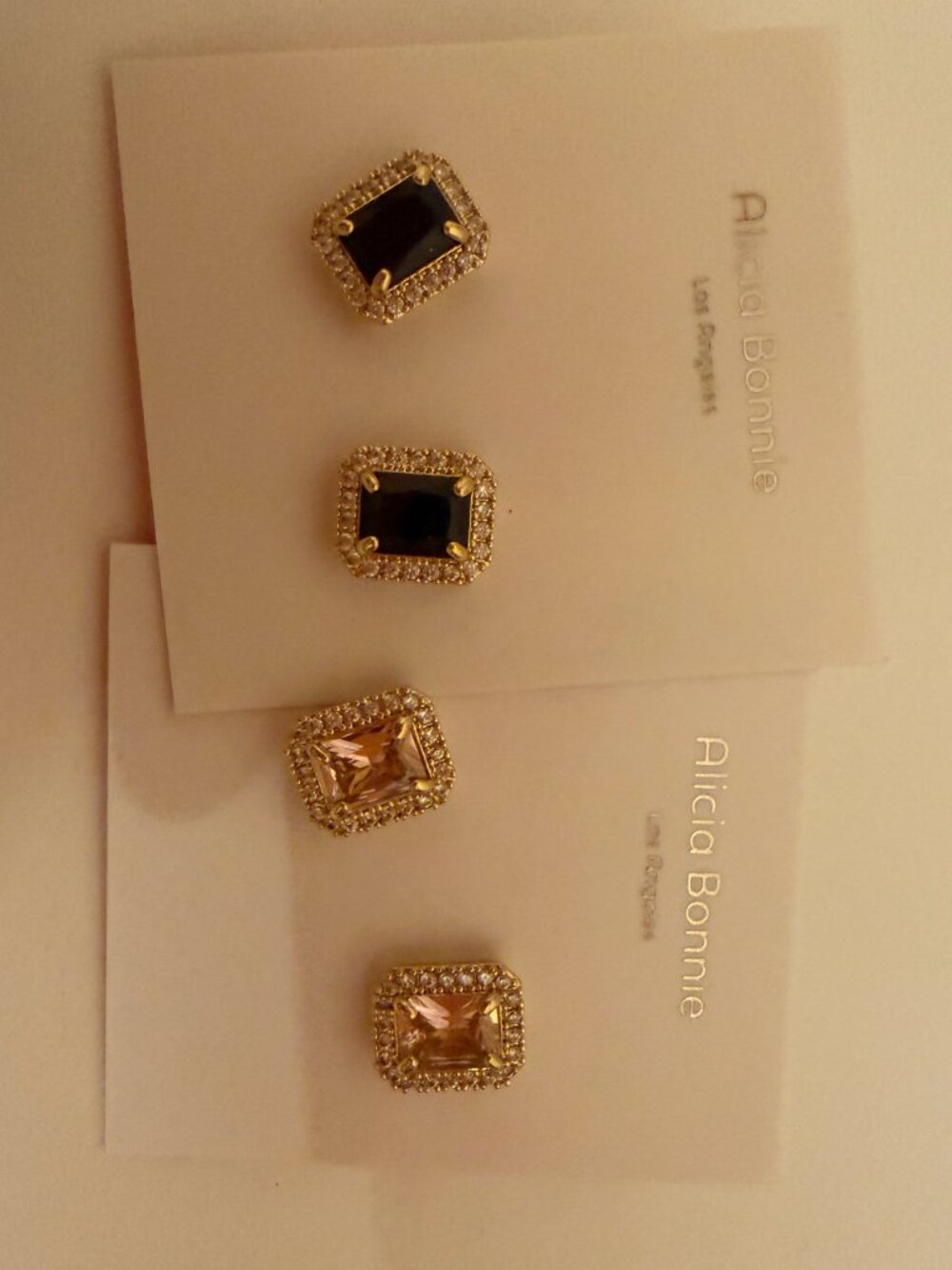 Alicia Bonnie Gold White Crystal Aurora Stud Earrings NEW 2